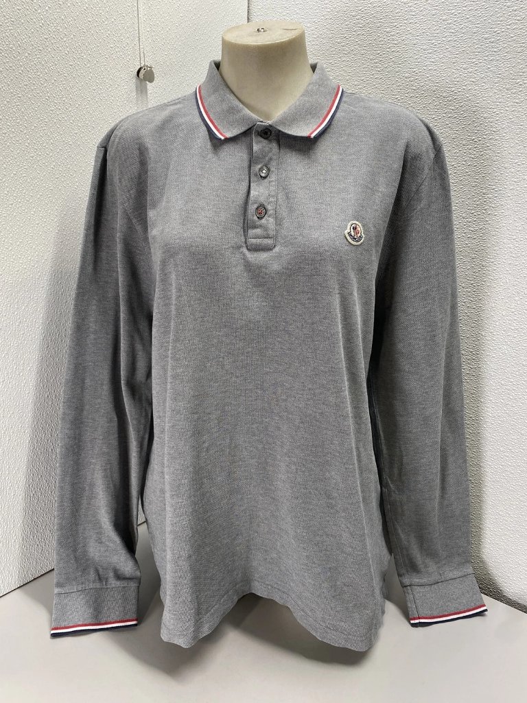 Moncler Womens Maglia Long Sleeve Polo Shirt Size Xxl Grey Heather
